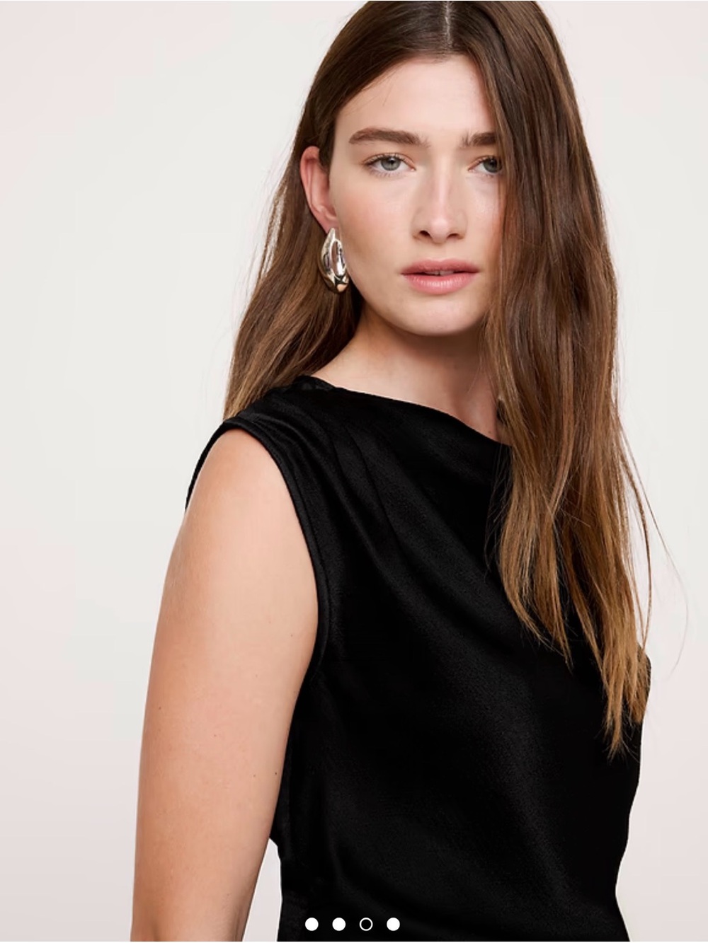 NEW Banana Republic Hammered Satin finish Black Sleeveless Ruched Blouse - Picture 3 of 12